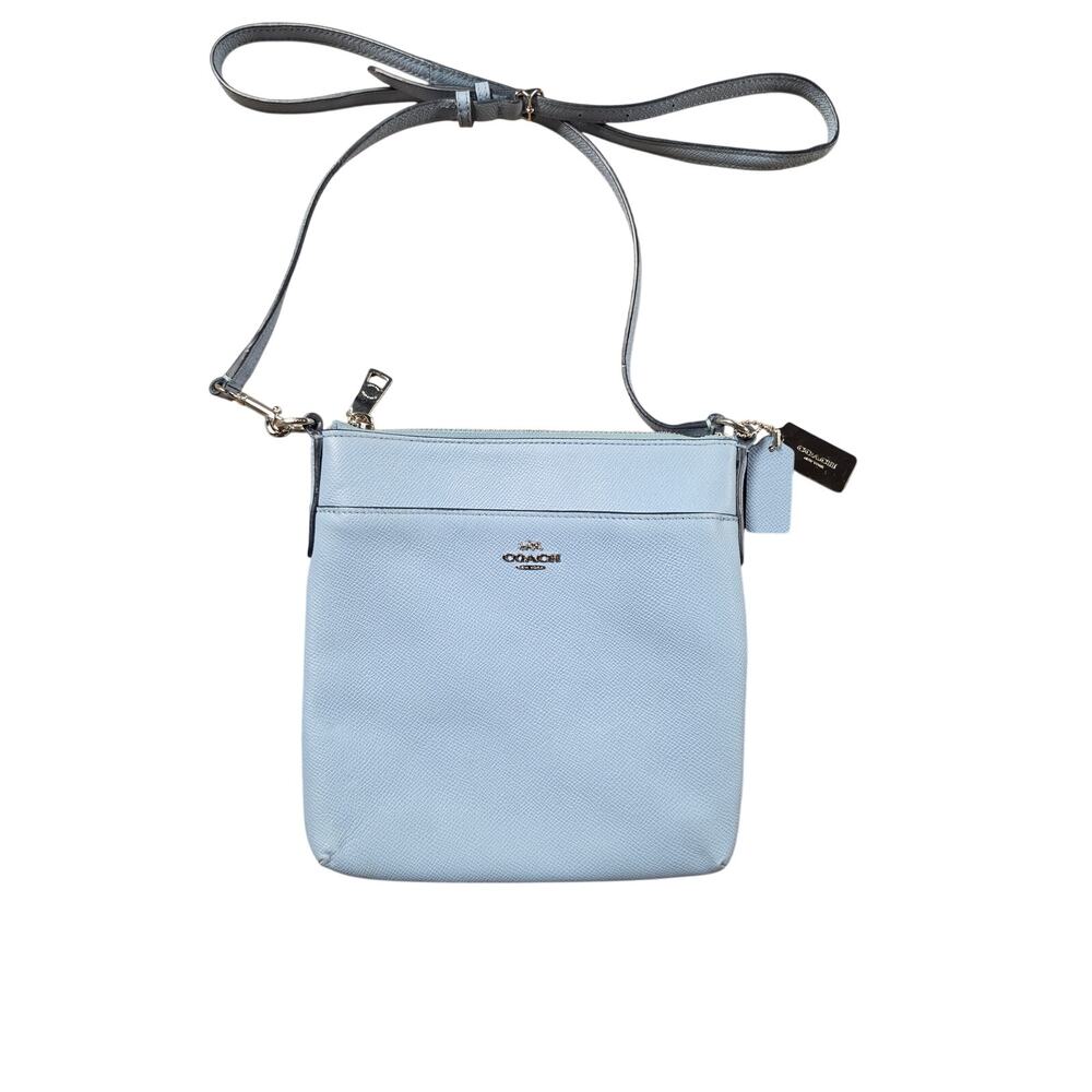 Coach Blue Crossgrain Leather Crossbody Bag Silver Hardware Adjustable Strap